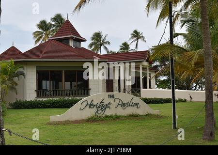 Le Pavillon du patrimoine dans le Parc du patrimoine de Pigeon point, Tobago, Antilles. Banque D'Images