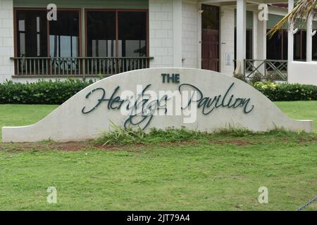 Le Pavillon du patrimoine dans le Parc du patrimoine de Pigeon point, Tobago, Antilles. Banque D'Images