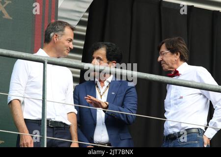 Spa, Belgique. 28th août 2022. SPA-FRANCORCHAMPS, Belgique. , . PODIUM, Mohammed Ben Sulayem, Président de la FIA, Alexander de Croo, Premier ministre de Belgique, Elio Di Rupo, Premier ministre de la région wallonne, crédit: SPP Sport Press photo. /Alamy Live News Credit: SPP Sport Press photo. /Alamy Live News Banque D'Images