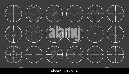 Divers points de vue de fusil de sniper, réticule d'oscilloscope optique d'arme. Viseur du canon de chasse. Symbole de marque de prise de vue, visez. Panneau de cible militaire. Interface de jeu Illustration de Vecteur