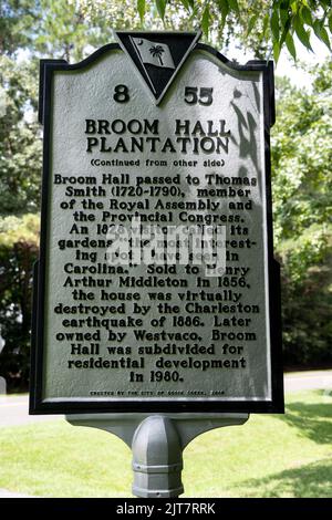 Une plaque pour la plantation Broom Hall située à Crowfield Plantation Banque D'Images