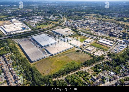 Vue aérienne, chantier de construction de l'entrepôt e-food de Picnic au centre logistique de l'entrepôt central d'Edeka sur l'autoroute A3, Waldteich, Schwarrze Heide, Banque D'Images