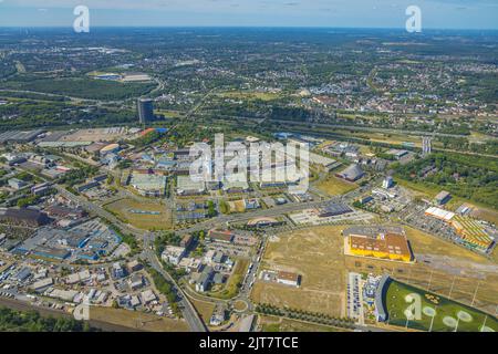 Vue aérienne, Westfield Centro Oberhausen, centre commercial Neue Mitte, Gasometer, Borbeck, Oberhausen, Ruhr, Rhénanie-du-Nord-Westphalie, Allemagne, DE, Banque D'Images