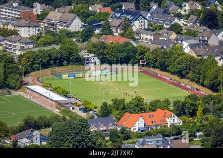 Vue aérienne, stade de football Von-Böttinger-Platz, Velbert, région de la Ruhr, Rhénanie-du-Nord-Westphalie, Allemagne, DE, Europe, terrain de football, stade de football, football Banque D'Images