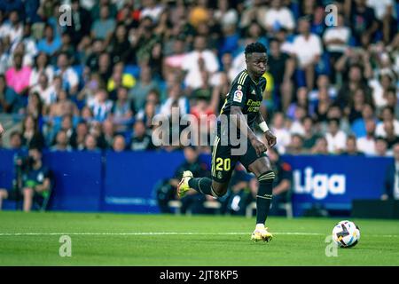 Barcelone, Espagne, 28, août 2022. Espagne -football - Espagnol la Liga match entre le RCD Espanyol et le Real Madrid. Vinicius Jr (20). Crédit : JG/Alay Live News Banque D'Images