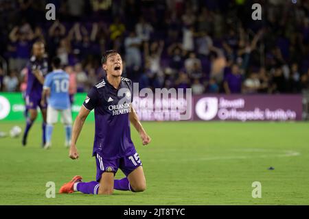 Orlando, États-Unis. 28th août 2022. Rodrigo Schlegel (15 Orlando City) célèbre la victoire du match de football de la Major League entre Orlando City et le New York City FC au stade Exploria d'Orlando, en Floride. (Foto: Andrea Vilchez/Sports Press photo/C - DÉLAI D'UNE HEURE - ACTIVER FTP UNIQUEMENT SI LES IMAGES DE MOINS D'UNE HEURE - Alay) crédit: SPP Sport Press photo. /Alamy Live News Banque D'Images