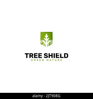 Logo minimaliste et moderne pour la protection de la nature. Logo de bouclier d'arbre illustration d'icône vectorielle Illustration de Vecteur