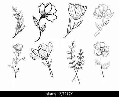 illustration florale vectorielle noire à motif floral imprimé à la main Illustration de Vecteur