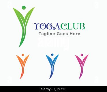 logo yoga y lettre logo feuille nature vert exercice méditation club gym vecteur logo modèle business soins fitness logo abstrait Illustration de Vecteur