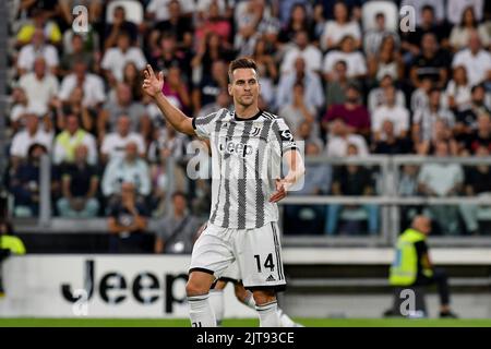 Arkadiusz Milik de Juventus FC gestes pendant la série Un match de 2022/23 entre Juventus FC et AS Roma au stade Allianz de 27 août 2022 à Turin, Italie Banque D'Images