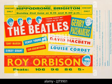 Le concert des Beatles, notamment Roy Orbison - Brighton Hippodrome Handbill (Royaume-Uni, 1963) Banque D'Images