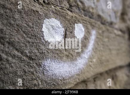 Détail du sourire peint sur le mur, graffiti et décoration Banque D'Images