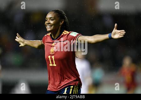 San José. 28th août 2022. Salma Paralluelo, d'Espagne, fête ses scores lors du match final de la coupe du monde des femmes U-20 de la FIFA 2022 à San Jose, Costa Rica, le 28 août 2022. Credit: Xin Yuewei/Xinhua/Alay Live News Banque D'Images