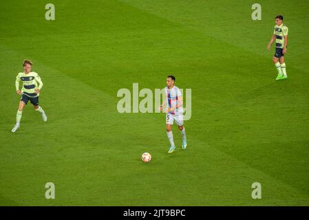 Sergio Busquets lors du match amical entre le FC Barcelona (Barça) de Xavi et le Manchester Citydue à la maladie de la SLA au camp de Spotify Nou Banque D'Images