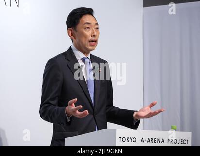 Tokyo, Japon. 29th août 2022. Le géant automobile japonais Toyota, le développeur immobilier Toyota Fudosan, le président Tomohide Yamamura, annonce la promotion de la nouvelle arène « Tokyo A-Arena » pour l'arène d'Alvark à Tokyo lundi, 29 août 2022. Toyota commencera à construire l'aréna à partir de l'année prochaine et sera terminée en 2025. Credit: Yoshio Tsunoda/AFLO/Alay Live News Banque D'Images