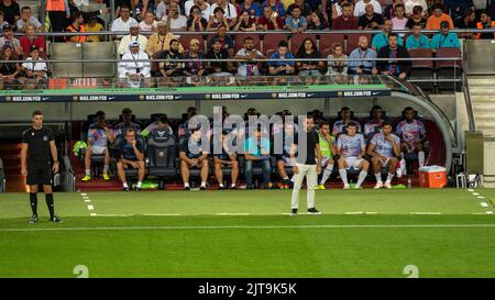 Match amical entre le FC Barcelona (Barça) de Xavi et le Manchester Citydue à la maladie de la SLA de Guardiola au Spotify Camp Nou Barcelone Catalogne Espagne Banque D'Images