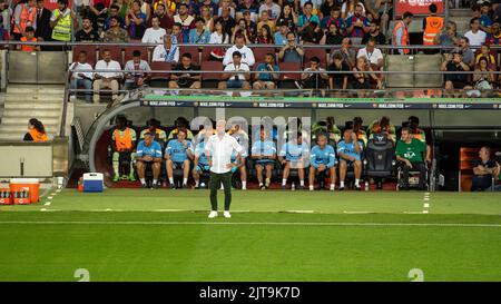 Match amical entre le FC Barcelona (Barça) de Xavi et le Manchester Citydue à la maladie de la SLA de Guardiola au Spotify Camp Nou Barcelone Catalogne Espagne Banque D'Images