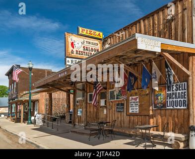 Boutiques historiques dans la ville de Ten Sleep, Wyoming, États-Unis Banque D'Images