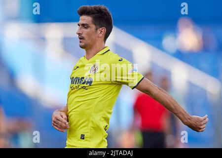 Getafe, Madrid , Espagne. 28 août 2022, Gerard Moreno de Villarreal CF lors du match de la Liga entre Getafe CF et Villarreal CF a joué au Colisée Alfonso Peres Stadium sur 28 août 2022 à Getafe, Madrid, Espagne. (Photo de Ruben Albarran / PRESSIN) Banque D'Images