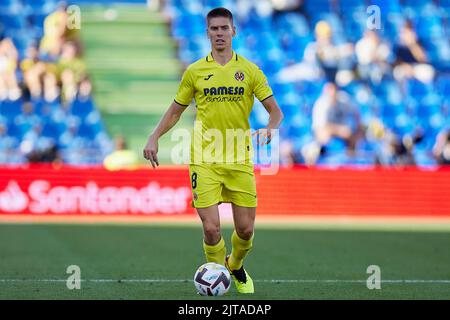 Getafe, Madrid , Espagne. 28 août 2022, Juan Foyth de Villarreal CF pendant le match de la Liga entre Getafe CF et Villarreal CF a joué au Colisée Alfonso Peres Stadium sur 28 août 2022 à Getafe, Madrid, Espagne. (Photo de Ruben Albarran / PRESSIN) Banque D'Images