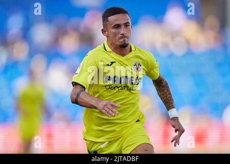 Getafe, Madrid , Espagne. 28 août 2022, Yeremy Pino de Villarreal CF pendant le match de la Liga entre Getafe CF et Villarreal CF a joué au Colisée Alfonso Peres Stadium sur 28 août 2022 à Getafe, Madrid, Espagne. (Photo de Ruben Albarran / PRESSIN) Banque D'Images