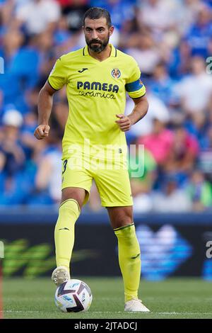 Getafe, Madrid , Espagne. 28 août 2022, Raul Albiol de Villarreal CF pendant le match de la Liga entre Getafe CF et Villarreal CF joué au Colisée Alfonso Peres Stadium sur 28 août 2022 à Getafe, Madrid, Espagne. (Photo de Ruben Albarran / PRESSIN) Banque D'Images