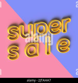 Modèle de bannière moderne Super sale sur fond rose et jaune. 3d bannière de réduction pour la boutique, brochure promotionnelle, promotion, en ligne Illustration de Vecteur