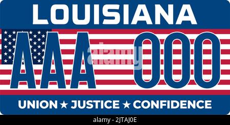 Plaques d'immatriculation de véhicule en Louisiane aux États-Unis d'Amérique, plaques de voiture. Numéros de permis de conduire de différents États américains. Vintage. Illustration de Vecteur