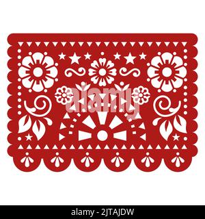 Design vectoriel Papel Picado inspiré de la décoration traditionnelle du Mexique avec fleurs et formes géométriques - carte de vœux, décoration de fête Illustration de Vecteur