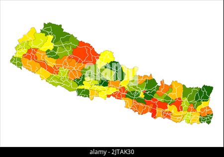 Belle carte vectorielle du Népal avec illustration de la carte routière , carte colorée du Népal avec quartier et route, chaussée du Népal Illustration de Vecteur