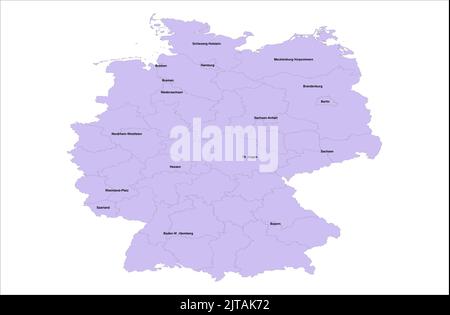 Illustration de la carte vectorielle de l'Allemagne avec ses quartiers sur fond blanc Illustration de Vecteur