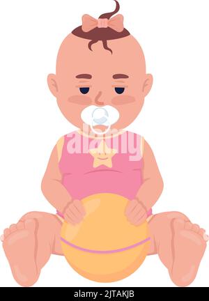 Bébé fille bouleversée avec balle semi plat couleur vecteur caractère Illustration de Vecteur