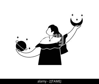 Illustration vectorielle d'une fille astrologue. Une profession mystique. Contour Illustration de Vecteur