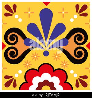 Motif mexicain vectoriel sans couture - décor à carreaux unique inspiré de l'art populaire mexicain avec fleurs et motifs décoratifs Illustration de Vecteur