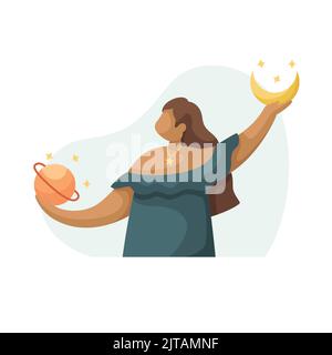 Illustration vectorielle d'une fille astrologue. Une profession mystique. Style plat Illustration de Vecteur