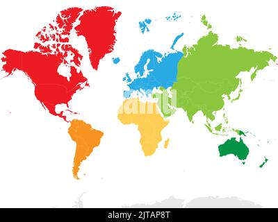 Carte politique vierge colorée continents du monde. Illustration de Vecteur
