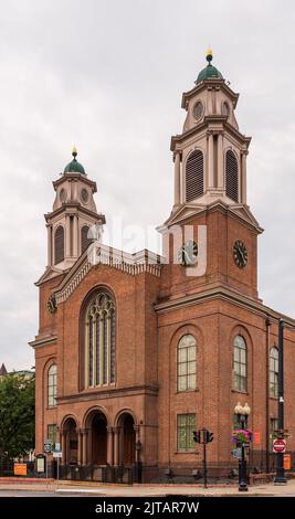 Albany, NY États-Unis - 6 juillet 2016 : façade extérieure de la première église, deuxième plus ancienne congrégation de New York. Banque D'Images