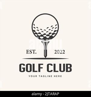 Club de golf et logo d'illustration de balle sur tee.vector, symbole, icône, modèle Illustration de Vecteur