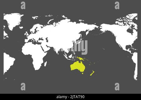 Austtralia et Océanie continent vert marqué sur la carte du monde Illustration de Vecteur