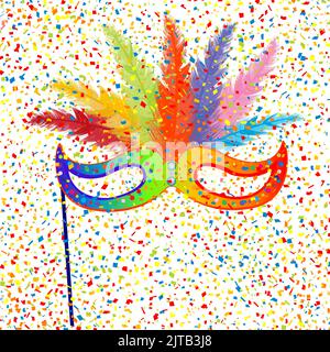 Masque de carnaval isolé avec confetti Illustration de Vecteur