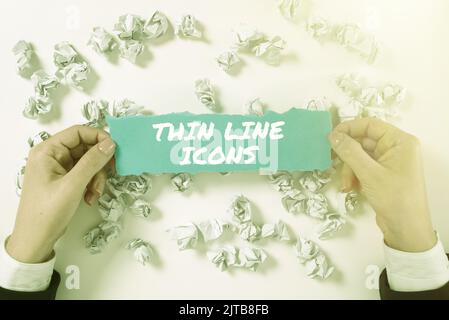 Icônes de ligne fine de texte d'écriture manuscrite. Mot écrit sur les symboles utilisés dans les téléphones cellulaires et d'autres applications comme les boutons Banque D'Images