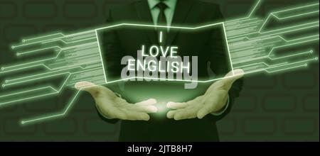 Écriture affichage du texte I Love English. Mot écrit sur pour avoir l'affection pour la grammaire de langue internationale Banque D'Images