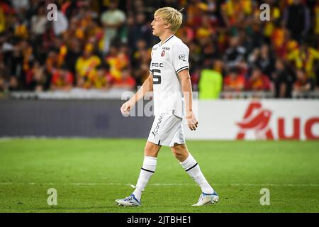 Objectif, France, France. 27th août 2022. Birger MELING de Rennes lors du match de la Ligue 1 entre RC Lens et le Stade Rennais (Rennes) au stade Bolaert-Delelis sur 27 août 2022 à Lens, France. (Image de crédit : © Matthieu Mirville/ZUMA Press Wire) Banque D'Images