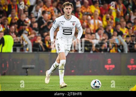 Objectif, France, France. 27th août 2022. Joe RODON de Rennes lors du match de la Ligue 1 entre RC Lens et le Stade Rennais (Rennes) au stade Bolaert-Delelis sur 27 août 2022 à Lens, France. (Image de crédit : © Matthieu Mirville/ZUMA Press Wire) Banque D'Images