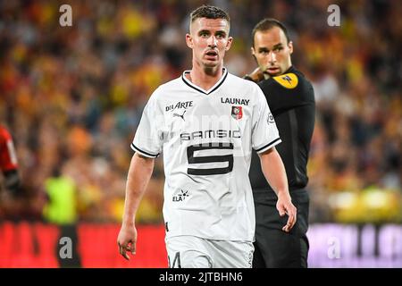 Objectif, France, France. 27th août 2022. Benjamin BOURIGEAUD de Rennes lors du match de la Ligue 1 entre RC Lens et le Stade Rennais (Rennes) au stade Bolaert-Delelis sur 27 août 2022 à Lens, France. (Image de crédit : © Matthieu Mirville/ZUMA Press Wire) Banque D'Images