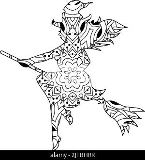 Décoration artistique peinte à la main. Illustration dessinée à la main Silhouette d'une sorcière avec un motif pour Halloween pour la coloration Illustration de Vecteur