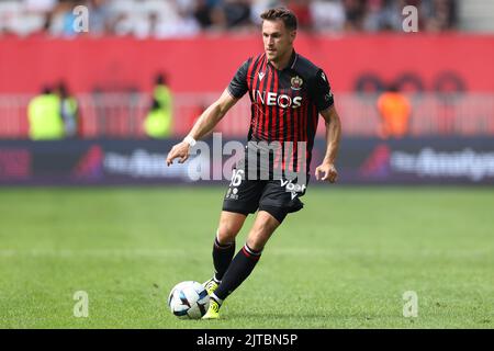 Nice, France, le 28th août 2022. Aaron Ramsey de l'OGC Nice lors du match Uber Eats Ligue 1 au stade Allianz Riviera, à Nice. Le crédit photo devrait se lire: Jonathan Moscrop / Sportimage Banque D'Images