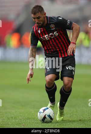 Nice, France, le 28th août 2022. Andy Delort de l'OGC Nice lors du match Uber Eats Ligue 1 au stade Allianz Riviera, à Nice. Le crédit photo devrait se lire: Jonathan Moscrop / Sportimage Banque D'Images