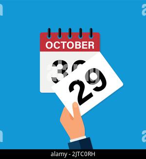 déchirez une feuille octobre 29 sur un calendrier mural. l'arrivée d'une nouvelle journée. illustration vectorielle plate. SPE 10 Illustration de Vecteur