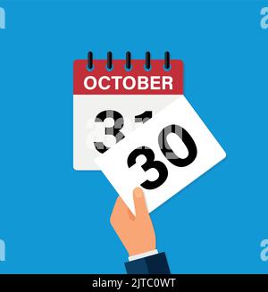déchirez une feuille octobre 30 sur un calendrier mural. l'arrivée d'une nouvelle journée. illustration vectorielle plate. SPE 10 Illustration de Vecteur